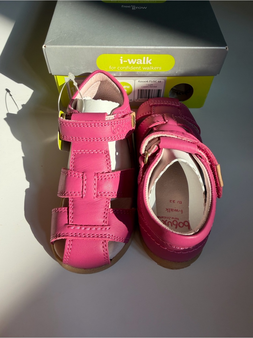 Bobux Bright Pink i-Walk Leather Sandals for Kids